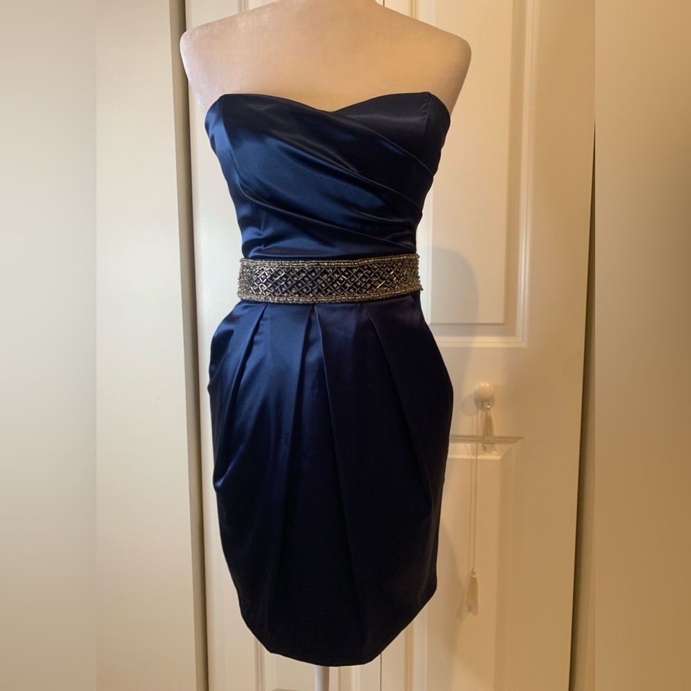 B. Darlin Satin Strapless Royal Blue Mini Dress